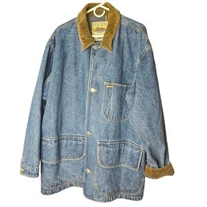 Vintage Y2K Nautica Barn Field Denim Corduroy Full Zip Plaid Liner Coat Sz L
